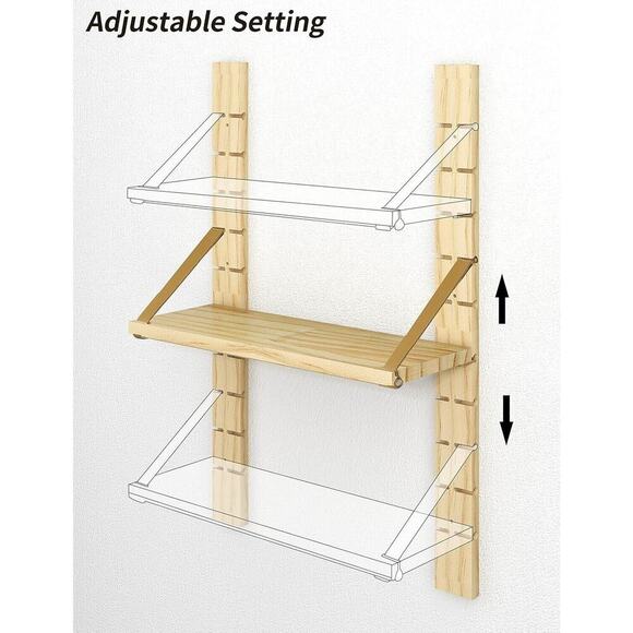 Gronda Adjustable Leather Strap Floating Wall Shelves, 3 Tier Boho Modern Storag - Picture 4 of 5